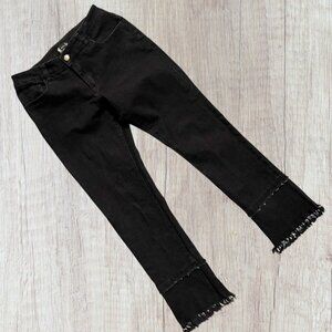 A.Z.I. Black Stretch Denim Mid Rise Raw Edge Double Fringe Hem Jeans 6 8